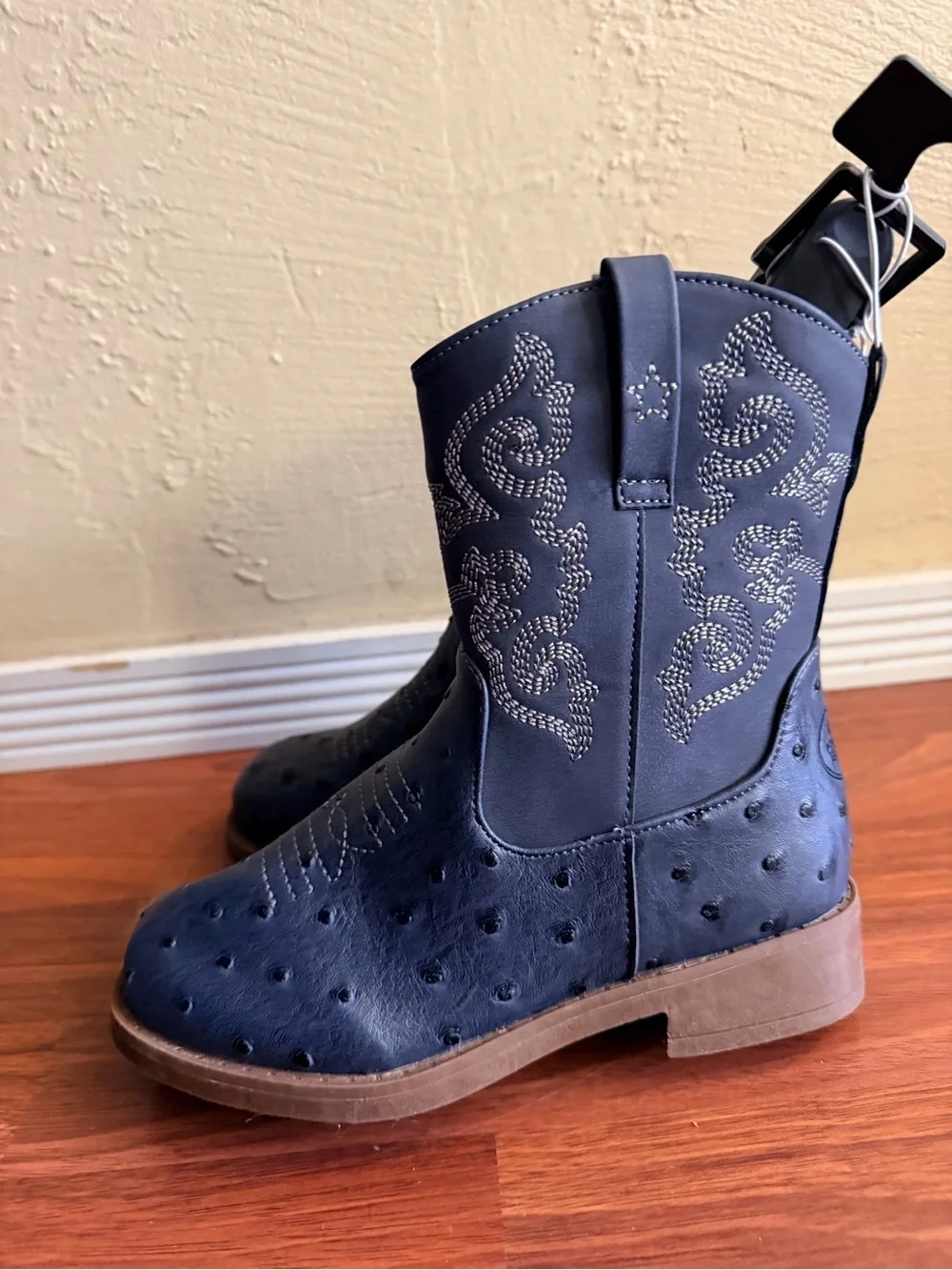 PAWZ Kids Black Western Cowboy Boots with Embossed Stitching